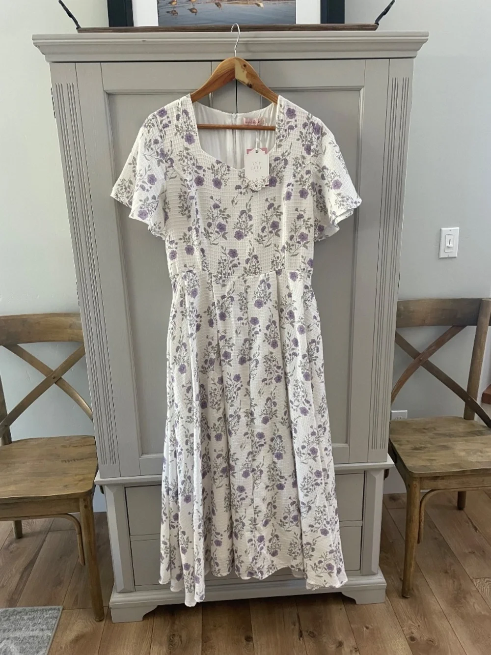Floral Lavender Midi Dress - Women's White & Lavender Floral Dress